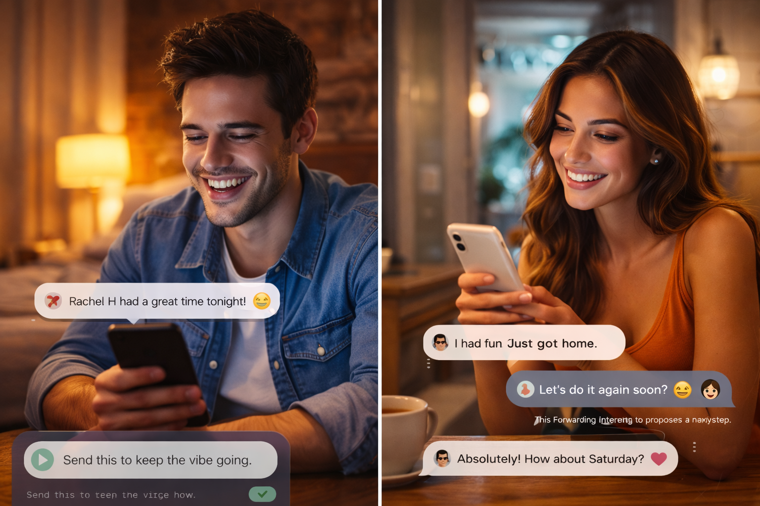 Two people texting with HeartSpark-generated messages