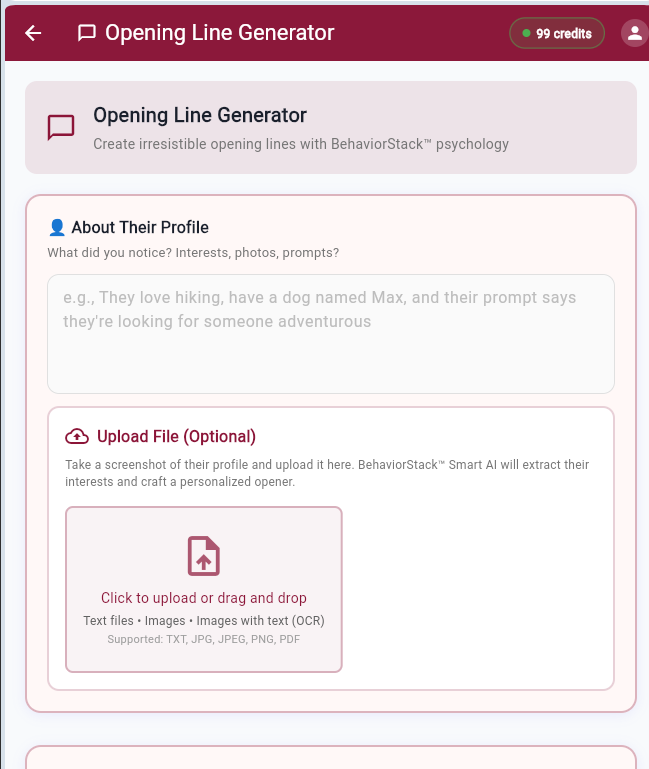 HeartSpark Opening Line Generator screen